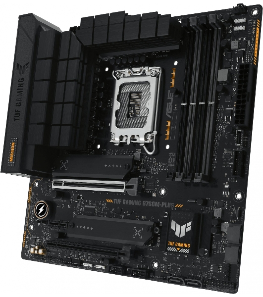 Материнская плата ASUS TUF GAMING B760M-PLUS, LGA 1700, Intel B760, 4xDDR5, 4xSATA, 2xM.2, 1xPCIe 5.0 x16, 1xPCIe 4.0 x4, 1xPCIe x1, 2xUSB-A 3.2 Gen 2, 3xUSB-A 3.2 Gen 1, 2xUSB 2.0, 1xUSB-C 3.2 Gen 2x2, 1x2.5Gb LAN, 5x3.5 мм, 7.1, mATX
