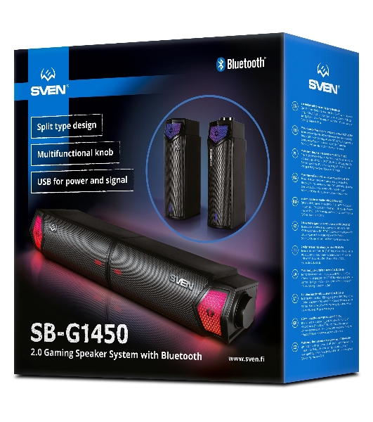 Саундбар мини SVEN SB-G1450, черный (10 Вт, питание USB, Bluetooth, подсветка)