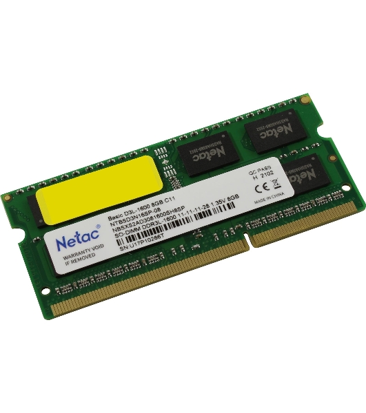 Оперативная память NETAC Basic, DDR3L, 8GB (1x8GB), 1600MHz, CL11, SO-DIMM