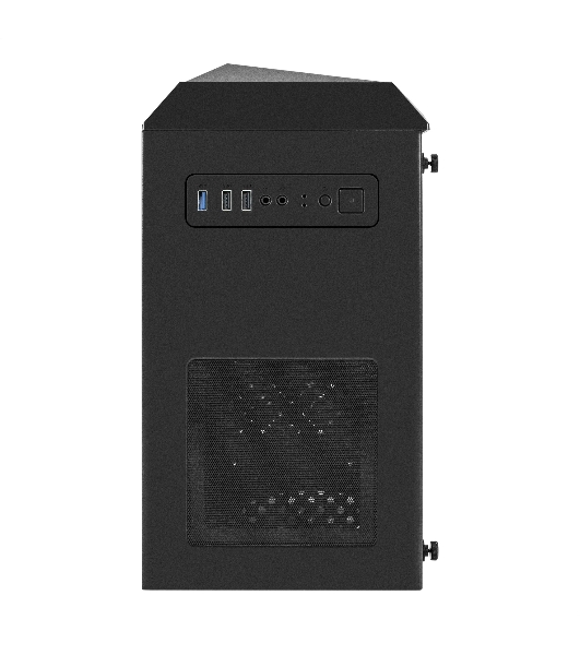 Компьютерный корпус Minitower ExeGate EX294384RUS Mistery R2 (mATX, без БП, 2*USB+1*USB 3.0, аудио, черный, 1 вент. 12см с RGb подсветкой и полоса на передней панели, боковая панель - закаленное стекло)