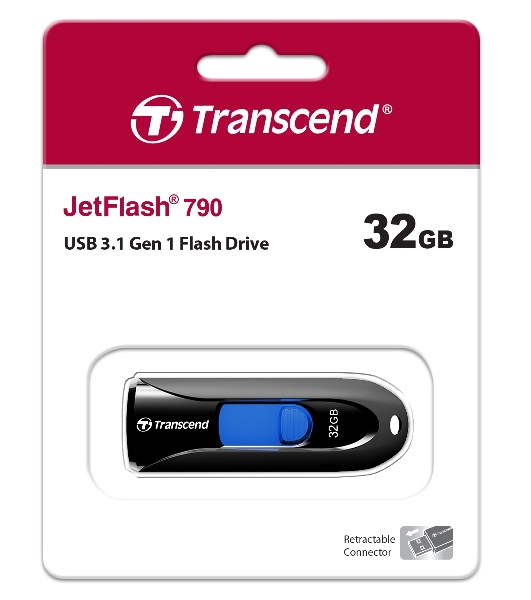 Флешка USB Transcend Jetflash 790 (TS32GJF790K), 32Gb, USB 3.0, R/W 70/25, черный/синий