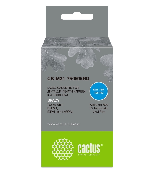 Картридж ленточный Cactus CS-M21-750595RD белый шрифт, красный фон (19.1 мм, 6.4 м) для Brady BMP21-PLUS, BMP21-LAB