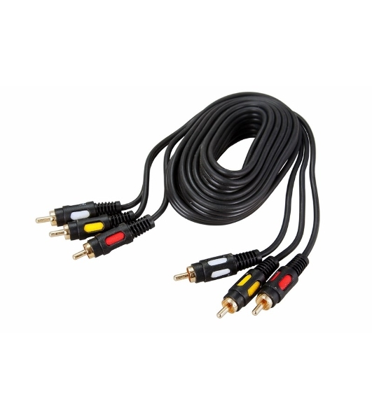 Шнур Rexant 3 RCA - 3 RCA, длина 3 метра, черный (GOLD)
