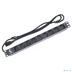Блок силовых розеток Cabeus, Shuko х 9, вход IEC 320 C14, для шкафов, шнур 2 м, 50х490х50 мм (ВхШхГ), 10А, черный, фото 1