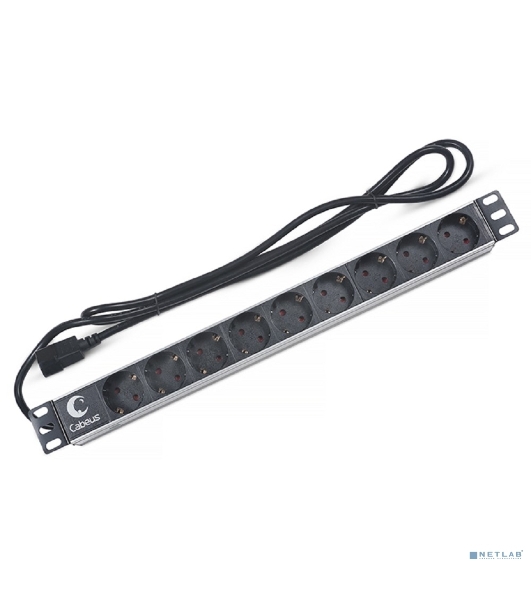 Блок силовых розеток Cabeus, Shuko х 9, вход IEC 320 C14, для шкафов, шнур 2 м, 50х490х50 мм (ВхШхГ), 10А, черный