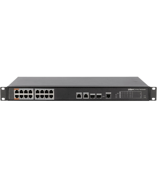 Коммутатор Dahua DH-PFS4218-16ET-190, 16×100 Мбит/с PoE + 2×1 Гбит/с Combo, управляемый