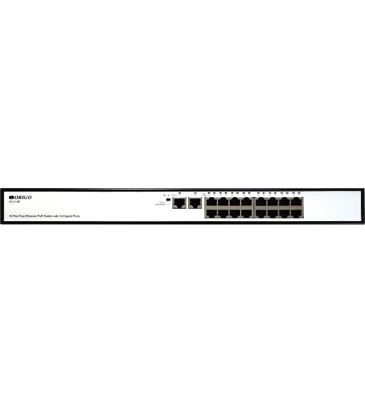 Коммутатор неуправляемый PoEORIGO OS1218P/190W/A1A 16x100Base-TX PoE+, 2x1000Base-T, PoE-бюджет 190 Вт, корпус металл