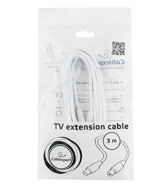 Кабель телевизионный Cablexpert CCV-515-W-3M, Coaxial M/F, белый, 3м
