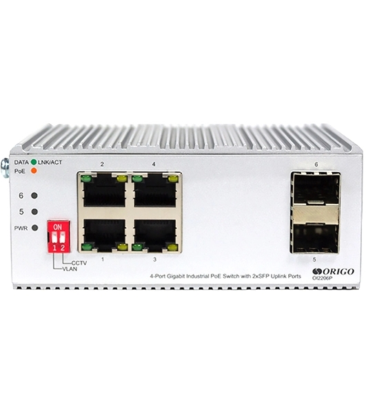Коммутатор Unmanaged Industrial Switch 4x1000Base-T PoE, 2x1000Base-X SFP, PoE Budget 120W, Surge 4KV, -40 to 75°C