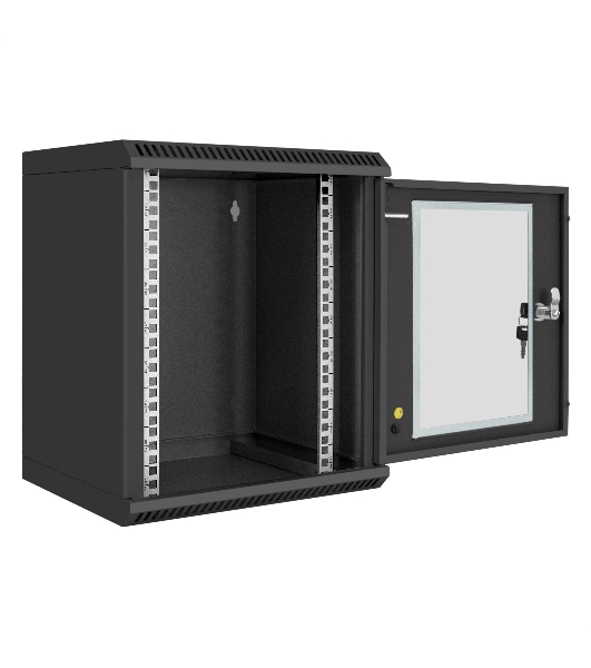 Шкаф телекоммуникационный 10' настенный 9U ExeGate EC-WM-9U.280.G.BLACK (10”, 9U, 350x280x420mm (ШхГхВ), передняя дверь закаленное стекло, пыле- и влагозащита IP23, черный RAL 9004)