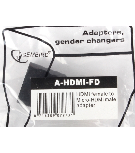 Переходник Gembird Переходник HDMI-microHDMI 19F/19M, золотые разъемы, пакет