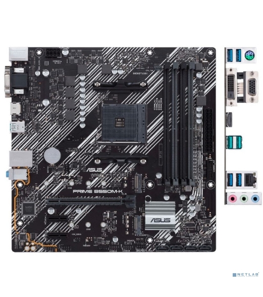 Материнская плата ASUS PRIME B550M-K, AM4, AMD B550, 4xDDR4, 4xSATA, 2xM.2, 1xPCIe 4.0 x16, 2xPCIe x1, 1xDVI-D, 1xHDMI, 1xVGA, 1x 1Gb LAN, 4xUSB 3.2 Gen 1, 2xUSB 3.2 Gen 2, 3x3.5 мм, 7.1, mATX