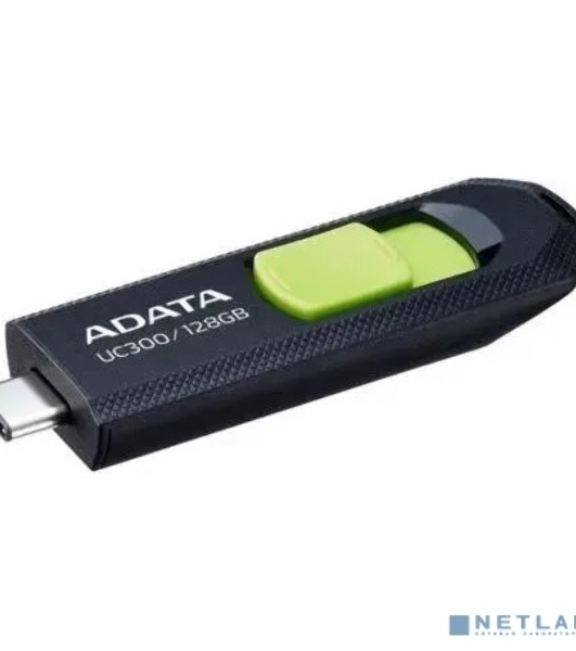 Флешка USB ADATA UC300 (ACHO-UC300-128G-RBK/GN), 128Gb, Type-C USB 3.2, R/W 100/30, черный/зеленый