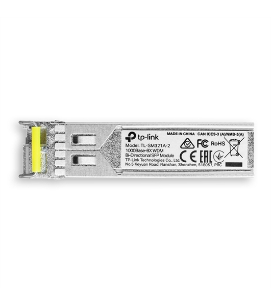 Модуль SFP TP-Link 1000Base-BX WDM Bi-Directional SFP module, TX: 1550 nm and RX: 1310 nm, 1 LC Simplex port, up to 2 km transmission distance in 9/125 μm SMF (Single-Mode Fiber), Supports Digital Diagnostic Monitoring (DDM).
