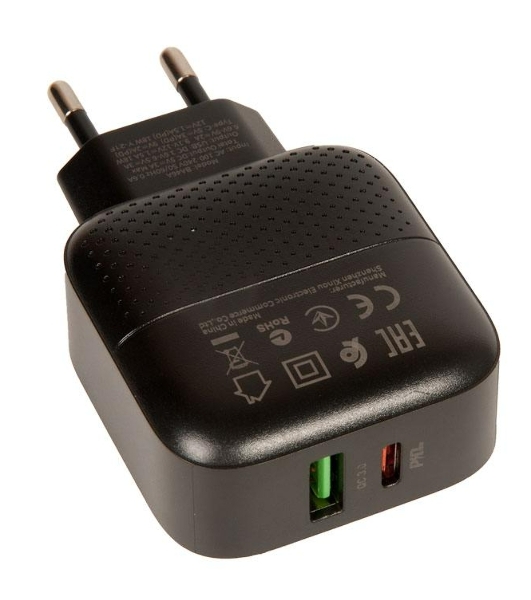 Сетевое зарядное устройство BOROFONE BA46A Premium, один порт USB, один порт Type-C, PD, 18W, 5V, 3.0A, черный