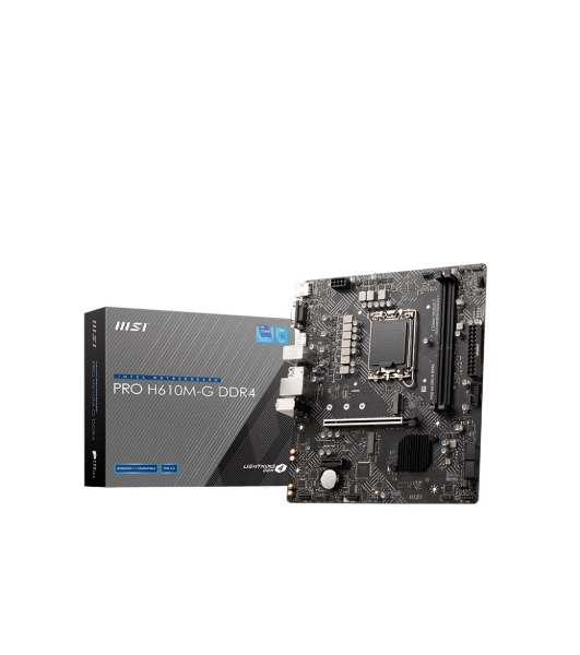 Материнская плата MSI PRO H610M-G DDR4, LGA 1700, Intel H610, 2xDDR4, 4xSATA, 1xM.2, 1xPCIe 4.0 x16, 1xPCIe 3.0 x1, 1xHDMI, 1xDP, 1xVGA, 1xRJ45 1Gb, 2xUSB-A 3.2 Gen 1, 4xUSB-A 2.0, 3x3.5мм, 7.1, mATX