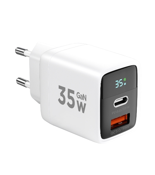 Сетевое зарядное устройство с дисплеем Cablexpert MP3A-PC-52, 35Вт GaN, QC3.0/PD3.0, 1хUSB, 1хType-C, белый, коробка
