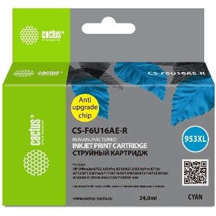 Картридж струйный Cactus CS-F6U16AE-R 953XL голубой (24мл) для HP OJ Pro 7740/8210/8218/8710/8715