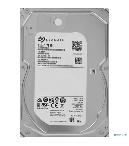 Жесткий диск Seagate HDD SAS 6Tb Exos 7E10 7200 12Gb/s 256Mb 1 year warranty (replacement ST6000NM020B, ST6000NM029A, MG08SDA600E)