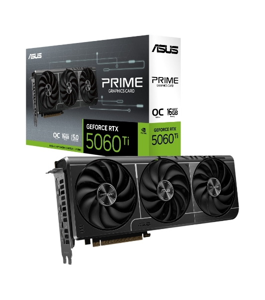 Видеокарта ASUS GeForce RTX 5060 Ti PRIME OC, NVIDIA RTX 5060 Ti, 16 ГБ GDDR7, 128 бит, PCI-e 5.0, 1xHDMI, 3xDP, 2647 МГц