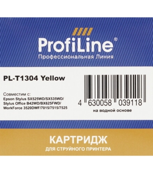 Картридж струйный ProfiLine PL-T1304 для принтеров Epson Stylus SX525WD/SX535WD/SX620/Office B42WD/BX525/BX535/BX625FWD/BX635FWD/BX925/BX935/WorkForce 525/630/3010/3520DWF/3530/3540/7015/7515/7525 с чернилами Yellow 10,1 мл