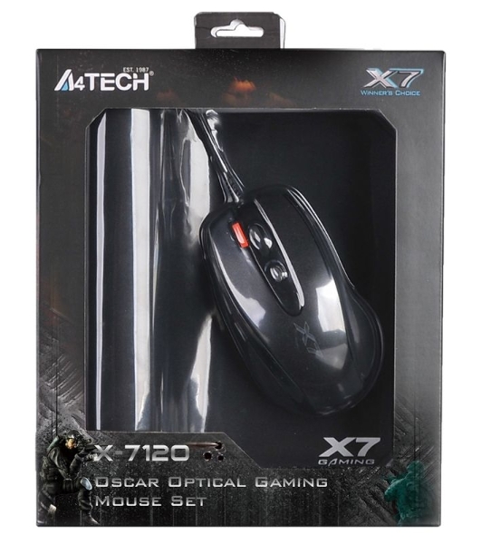 Мышь проводная + коврик A4Tech X-7120 черный, 2000 dpi, USB, кнопки - 7