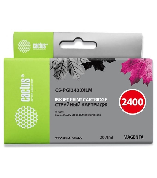 Картридж струйный Cactus CS-PGI2400XLM пурпурный (20.4 мл) для Canon MAXIFY iB4040/МВ5040/МВ5340
