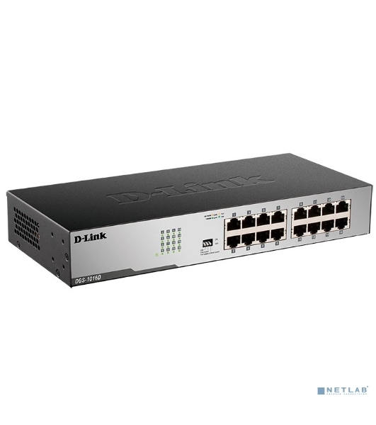 Коммутатор D-Link DGS-1016D/J1A, 16×1 Гбит/с, неуправляемый