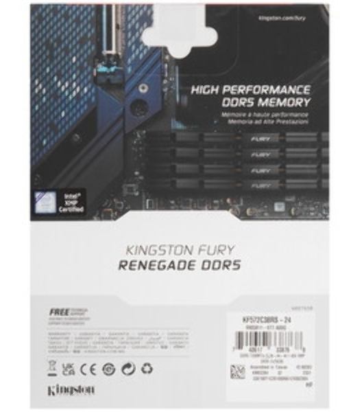 Оперативная память Kingston Fury Renegade RGB, DDR5, 24GB (1x24 GB), 7200 MHz, CL38, радиатор, RGB, серебристый