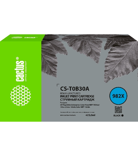 Картридж струйный Cactus CS-T0B30A (982X) черный (423 мл) для HP PageWide 765dn/780 Enterprise Color