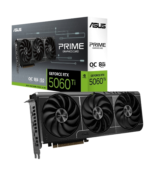 Видеокарта ASUS GeForce RTX 5060 Ti PRIME OC, NVIDIA RTX 5060 Ti, 8 ГБ GDDR7, 128 бит, PCI-e 5.0, 1xHDMI, 3xDP, 2647 МГц