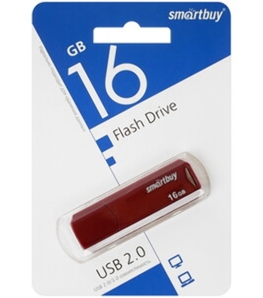 Флешка USB SmartBuy CLUE Burgundy (SB16GbCLU-BG), 16Gb, USB 2.0, R/W 20/10, красный