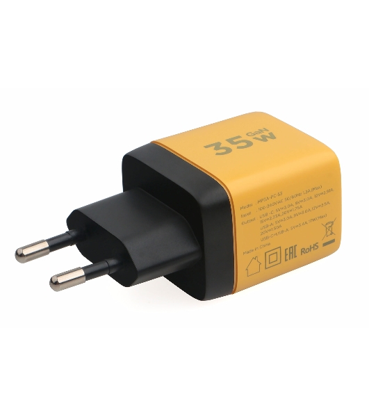Сетевое зарядное устройство с дисплеем Cablexpert MP3A-PC-53, 35Вт GaN, QC3.0/PD3.0, 1хUSB, 1хType-C, желтый, коробка