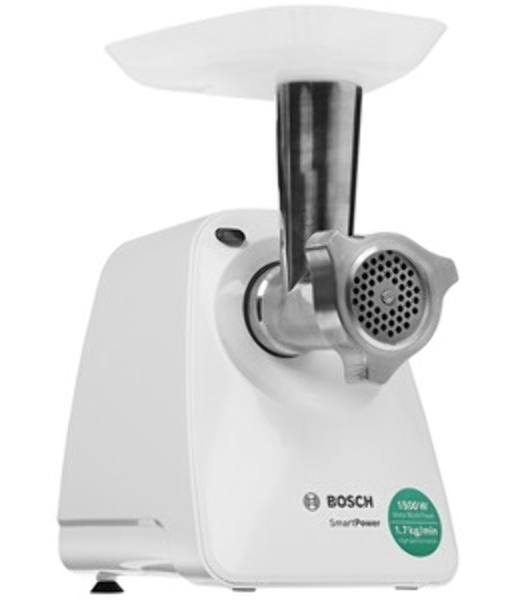 Мясорубка электрическая Bosch MFW2520W белый, 1500 Вт, 1.7 кг/мин, насадки - 4