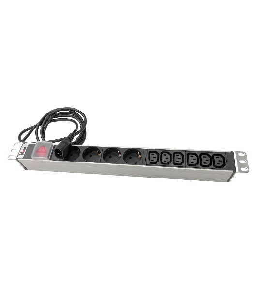 Блок розеток Rem-10 с выкл., 4 Sсhuko, 6 IEC 60320 C13, 10 A, алюм., 19', шнур 1,8 м. IEC 60320 C14 (R-10-4S-6C13-V-440-1.8)