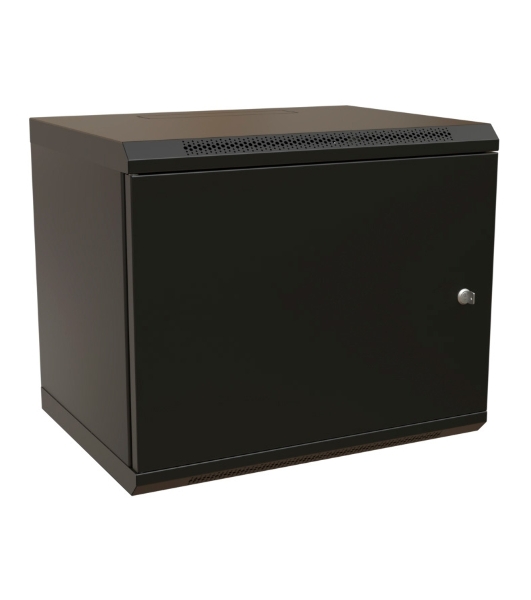 Шкаф коммутационный WRline (WR-TW-1245-SR-RAL9004) настенный 12U 600x450 мм пер. дв. металл 2 бок. пан. 60 кг черный 370 мм 650 мм IP20 сталь