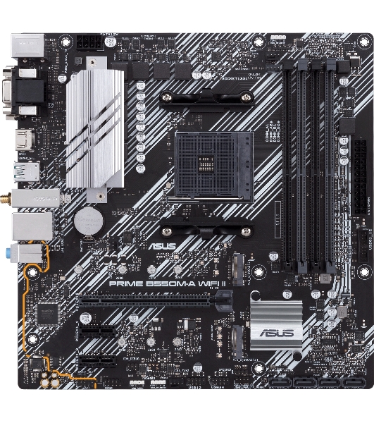 Материнская плата ASUS PRIME B550M-A WIFI II, AM4, AMD B550, 4xDDR4, 4xSATA, 2xM.2, 1xPCI-E 4.0 x16, 2xPCI-E x1, 1xDVI-D, 1xHDMI, 1xVGA, 1x 1Gb LAN, 2xUSB-A 3.2 Gen 2, 4xUSB-A 3.2 Gen 1, 3x3.5 мм, 7.1, Micro-ATX