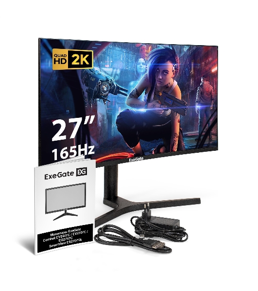Монитор 27' ExeGate Combat EC2700TA VA 2560x1440, 165 Гц, 1 мс, 16:9, 300 кд/м², 1xHDMI, 1xDP, 2xUSB, 3.5 мм, изогнутый R1500, черный