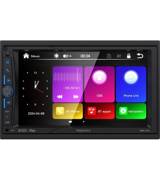 Автомагнитола Prology MPV-370, 2 DIN, 7', Bluetooth, USB Type-A, AUX, пульт ДУ