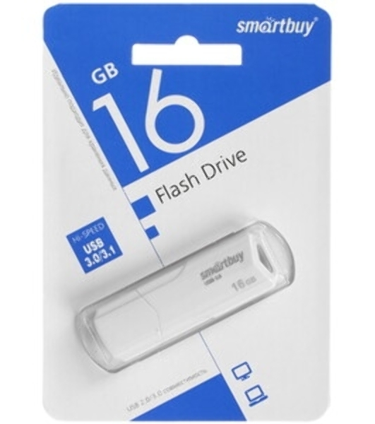 Флешка USB Smartbuy CLUE white (SB16GbCLU-W), 16Gb, USB 2.0, R/W 15/8, белый