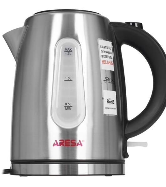 Электрочайник Aresa AR-3483 серебристый, 1.7 л, 2200 Вт, скрытый нагревательный элемент
