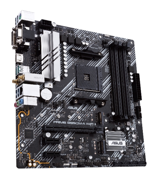 Материнская плата ASUS PRIME B550M-A WIFI II, AM4, AMD B550, 4xDDR4, 4xSATA, 2xM.2, 1xPCI-E 4.0 x16, 2xPCI-E x1, 1xDVI-D, 1xHDMI, 1xVGA, 1x 1Gb LAN, 2xUSB-A 3.2 Gen 2, 4xUSB-A 3.2 Gen 1, 3x3.5 мм, 7.1, Micro-ATX