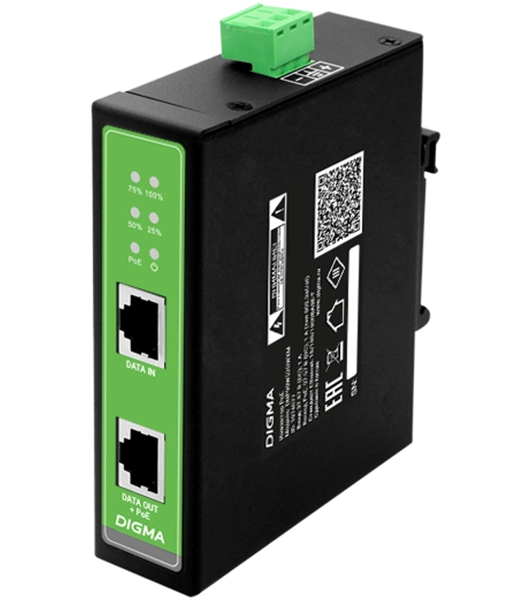 Инжектор PoE Digma DNP90W48GDXM 10/100/1000BASE-T 90Вт 37-57В(DC)