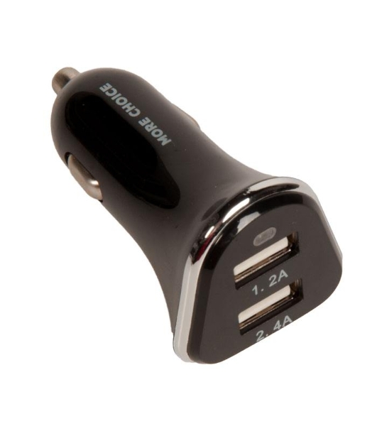 Автомобильная зарядка (от прикуривателя) 2USB 2.4A для Apple 8-pin More choice AC22i черный