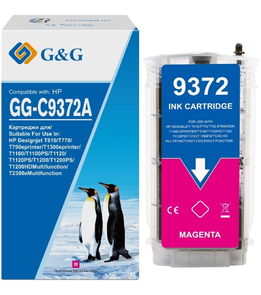Картридж струйный G&G GG-C9372A пурпурный (130 мл) для HP Designjet T610, T770, T790eprinter, T1300eprinter, T1100, T1100PS, T1120, T1120PS, T1200, T1200PS, T1200HDMultifunction, T2300eMultifunction