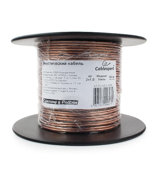 Акустический кабель Cablexpert CC-TC2x1,0-50M, прозрачный,  50 м, на катушке