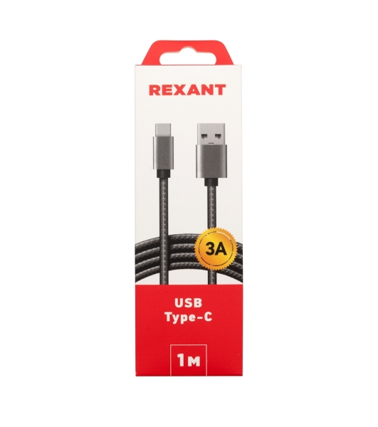Кабель USB-Type-C Rexant 3A/nylon/grafit/1м