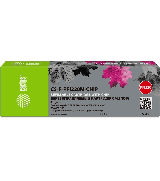 Картридж струйный Cactus CS-R-PFI320M-CHIP PFI-320M пурпурный (260мл) для Canon imagePROGRAF TM-200/200MFP/205/300/300MFP/305/250/255/350/355 с чипом