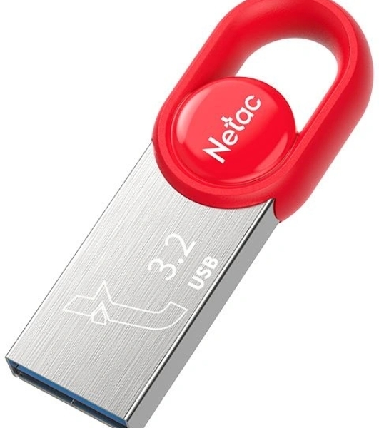 Флешка USB Netac UM2 (NT03UM2N-032G-32RE), 32Gb, USB 3.0, R/W 130/50, серебристый/красный