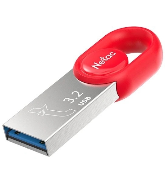 Флешка USB Netac UM2 (NT03UM2N-032G-32RE), 32Gb, USB 3.0, R/W 130/50, серебристый/красный
